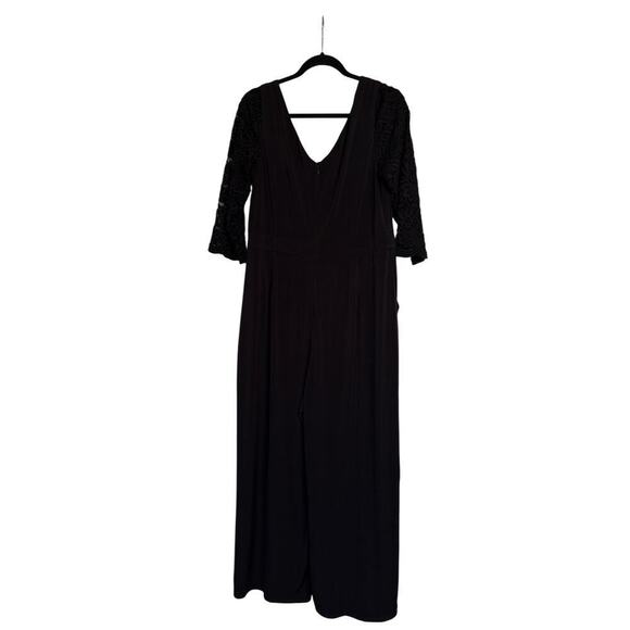 Jessica Howard Women Lace Sleeve V-Neck Wide Leg Jersey Jumpsuit SZ 16 Black - Picture 8 of 10